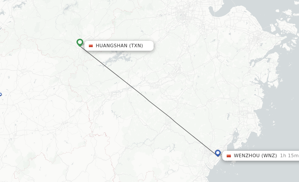 Flights from Tunxi to Wenzhou route map
