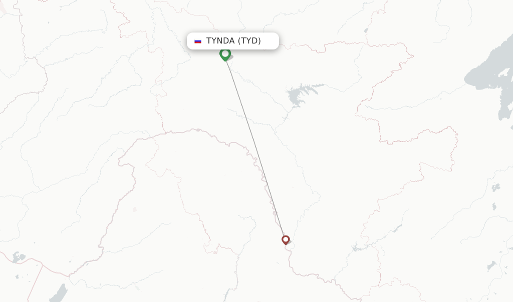 Route map with flights from Tynda with Aurora