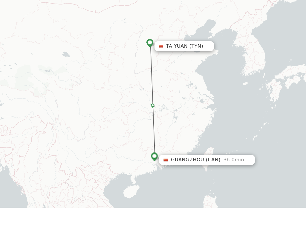 Flights from Taiyuan to Guangzhou route map