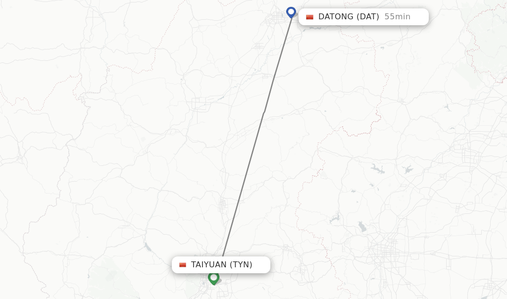 Flights from Taiyuan to Datong route map