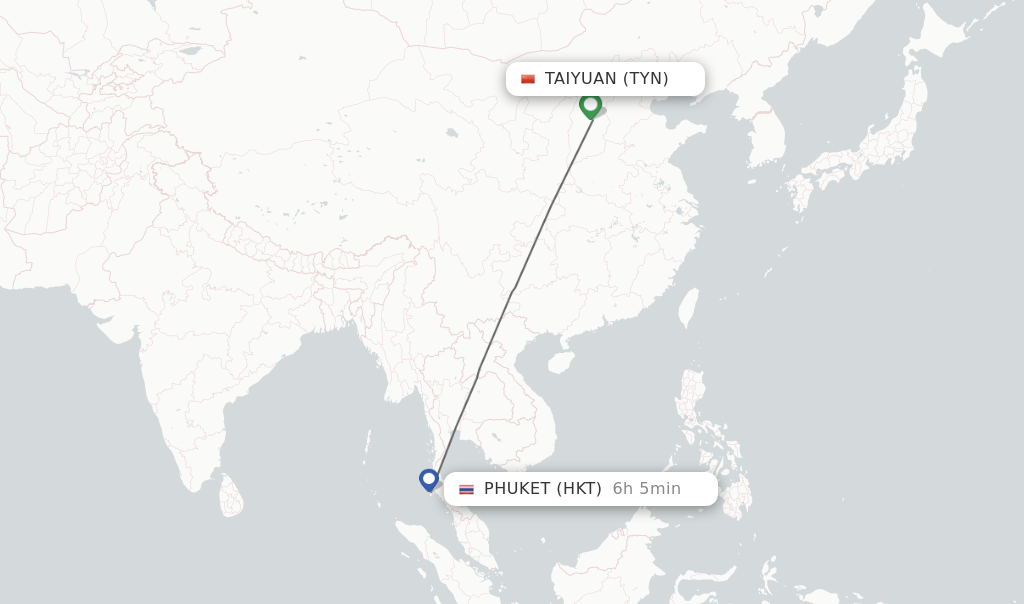 Flights from Taiyuan to Phuket route map