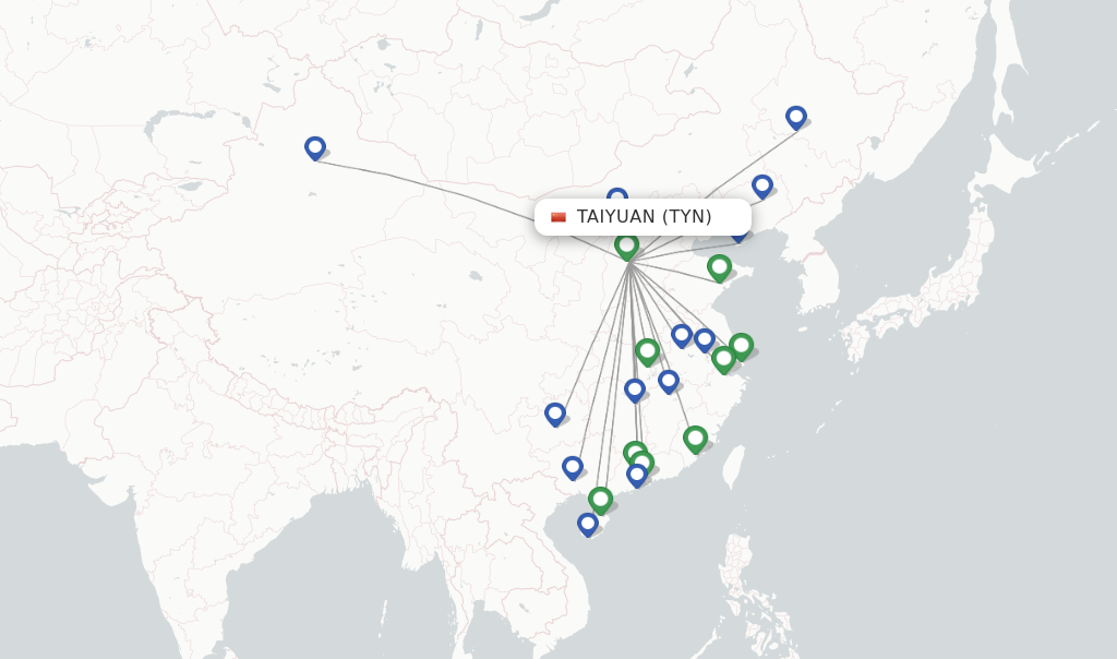 Route map with flights from Taiyuan with Hainan Airlines