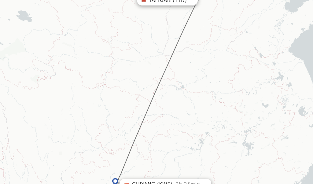 Flights from Taiyuan to Guiyang route map