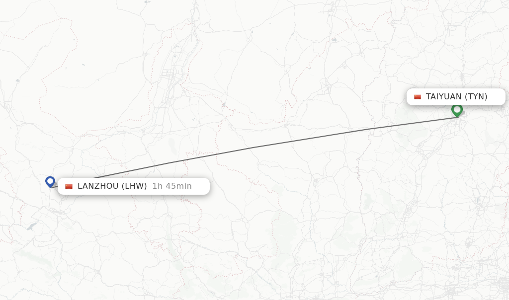 Flights from Taiyuan to Lanzhou route map
