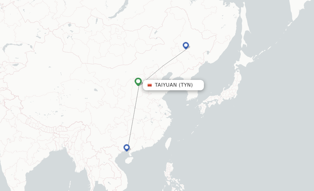 Route map with flights from Taiyuan with LJ Air