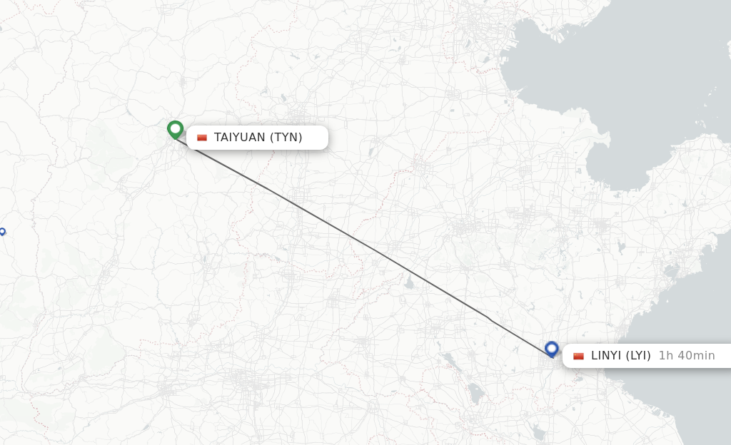 Flights from Taiyuan to Linyi route map