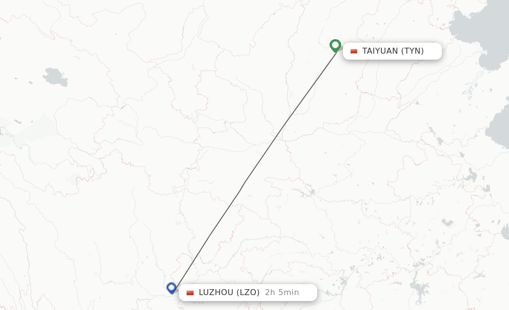 Flights from Taiyuan to Luzhou route map