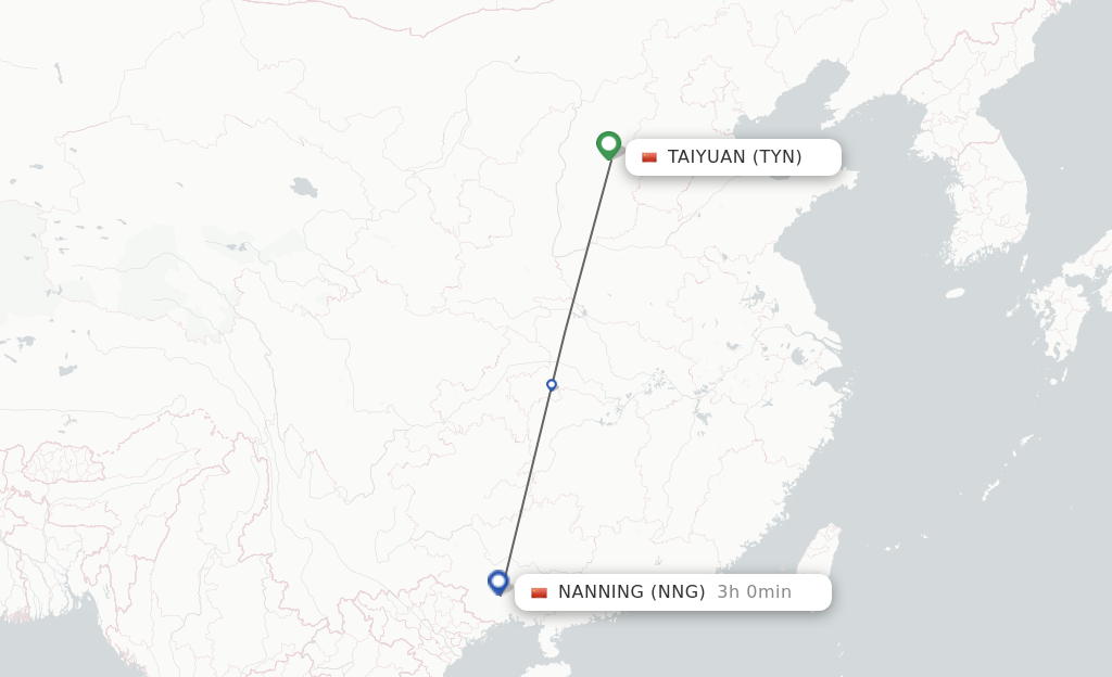 Flights from Taiyuan to Nanning route map