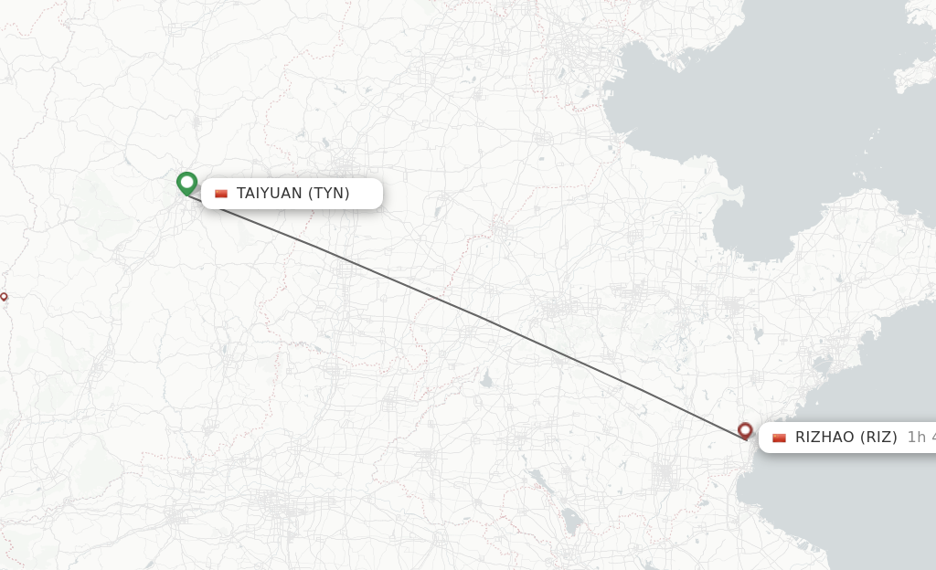 Flights from Taiyuan to Rizhao route map