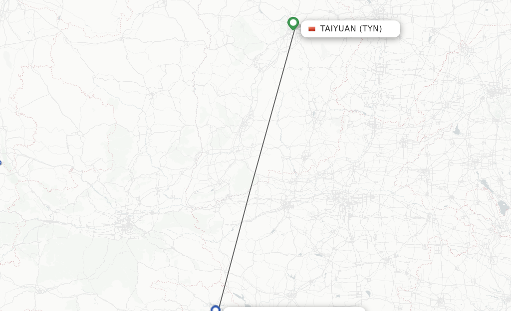 Flights from Taiyuan to Shiyan route map