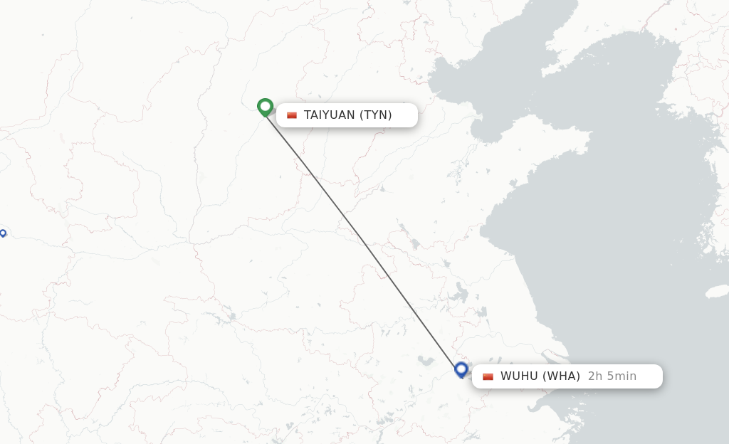 Flights from Taiyuan to Wuhu route map
