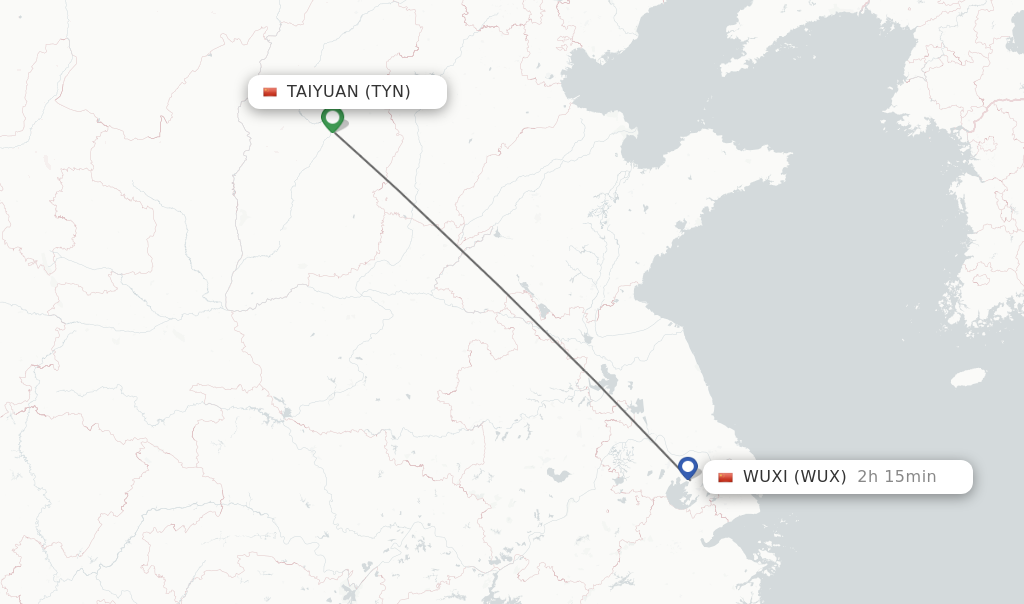 Flights from Taiyuan to Wuxi route map