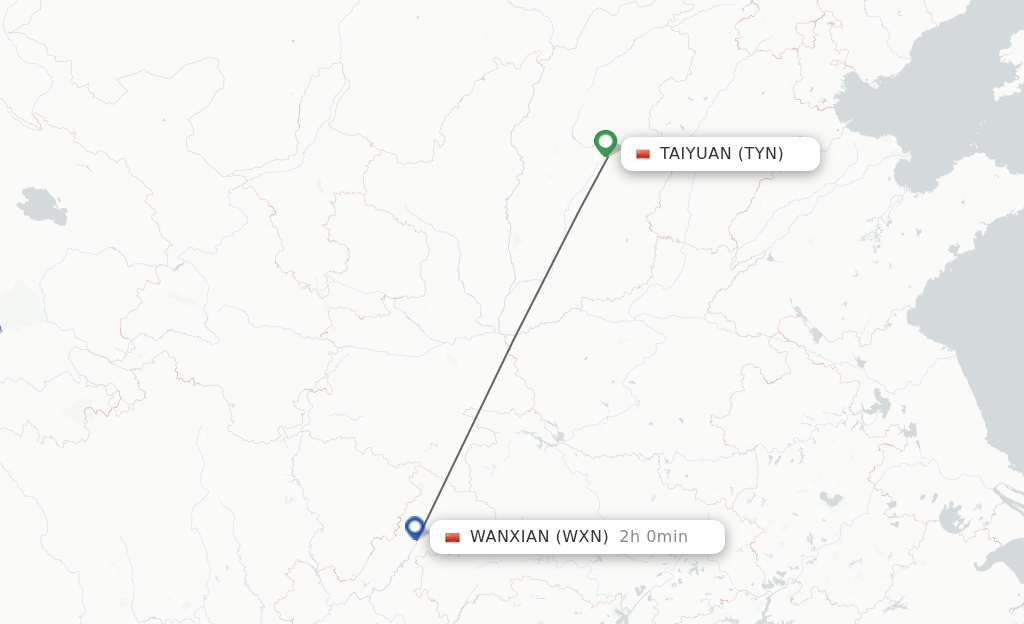 Flights from Taiyuan to Wanxian route map