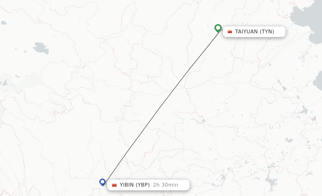 Flights from Taiyuan to Yibin route map