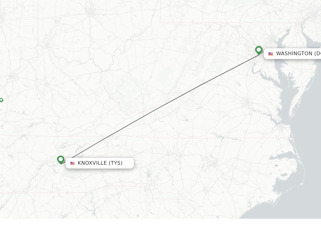 Flights from Knoxville to Washington route map