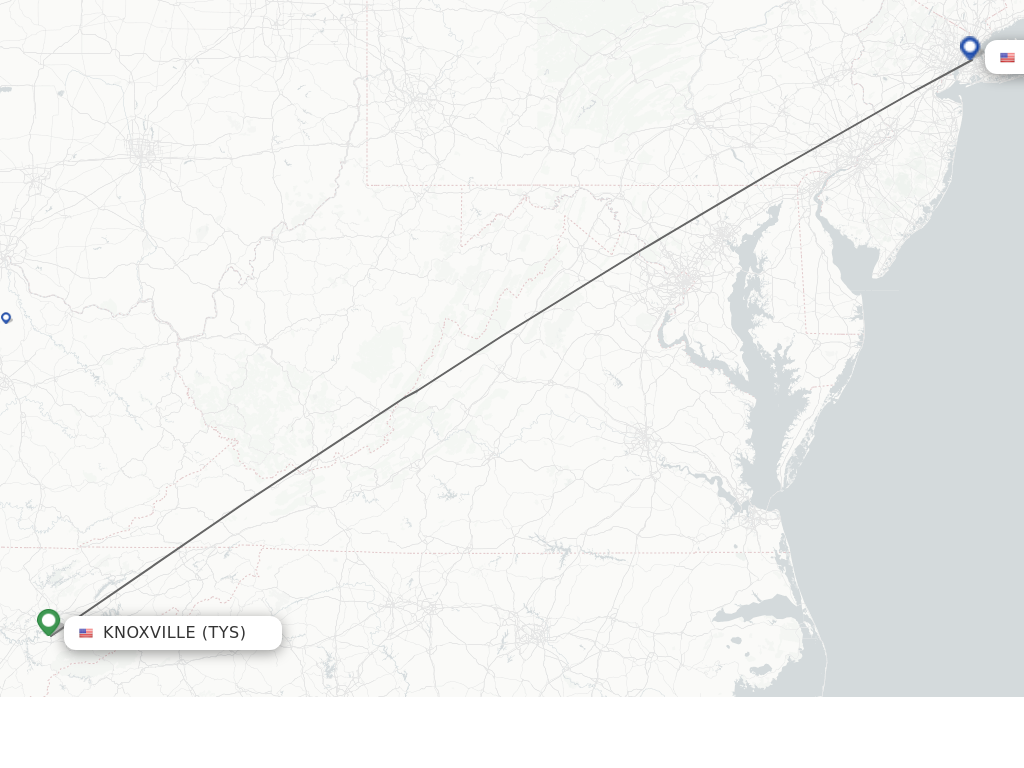 Flights from Knoxville to New York route map