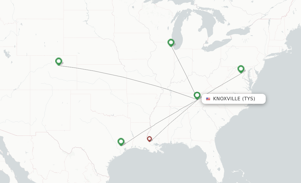 Route map with flights from Knoxville with United Airlines