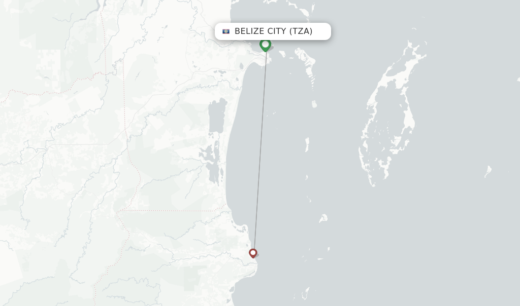 Route map with flights from Belize City with Tropic Air