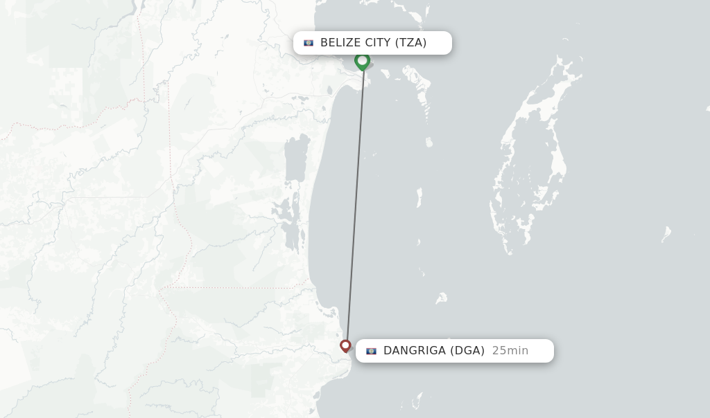Flights from Belize City to Dangriga route map