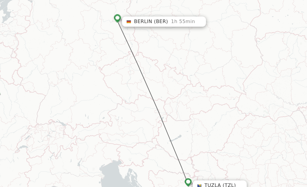 Flights from Tuzla to Berlin route map
