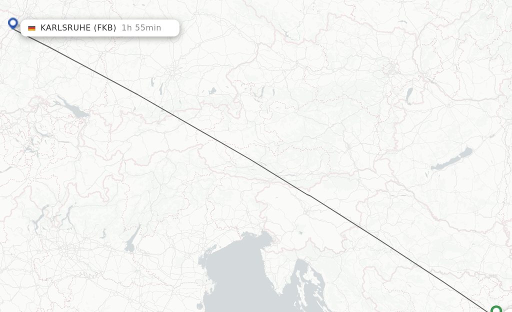 Flights from Tuzla to Karlsruhe/Baden-Baden route map