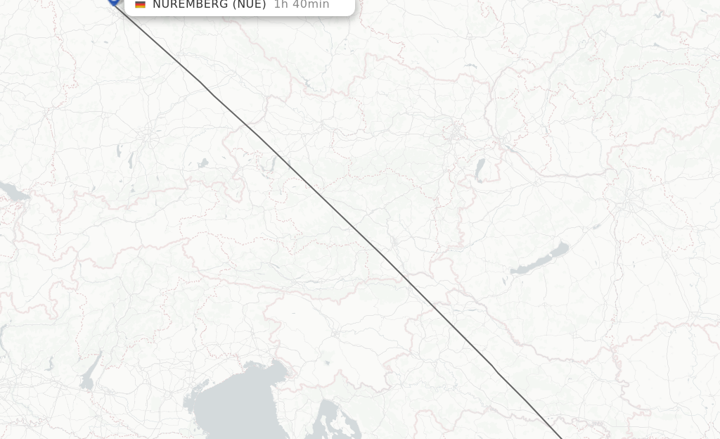 Flights from Tuzla to Nuremberg route map