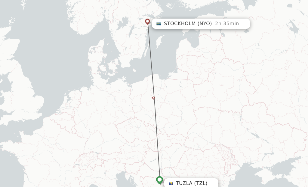 Flights from Tuzla to Stockholm route map