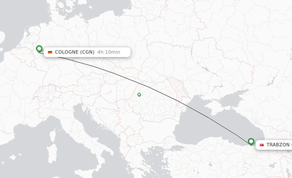 Flights from Trabzon to Cologne route map