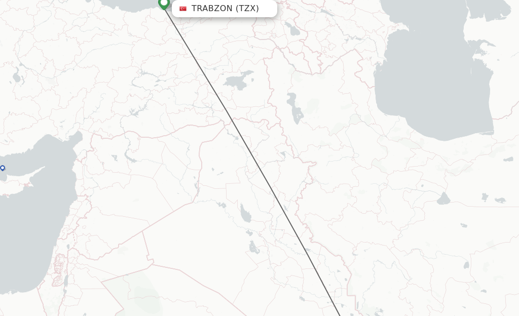 Flights from Trabzon to Kuwait route map