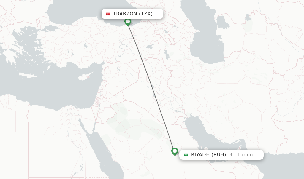 Flights from Trabzon to Riyadh route map