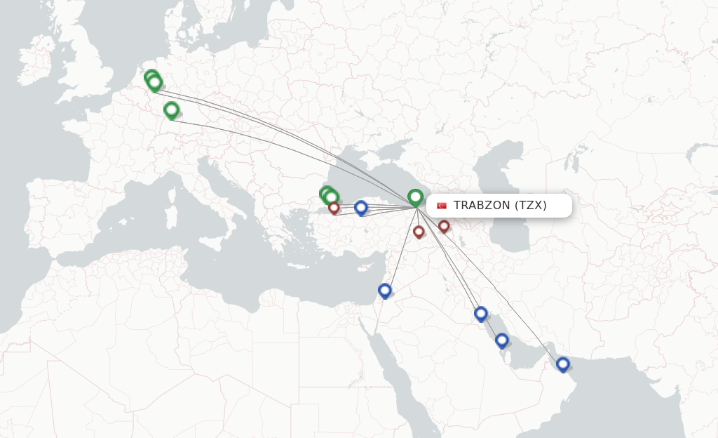 Route map with flights from Trabzon with Turkish Airlines