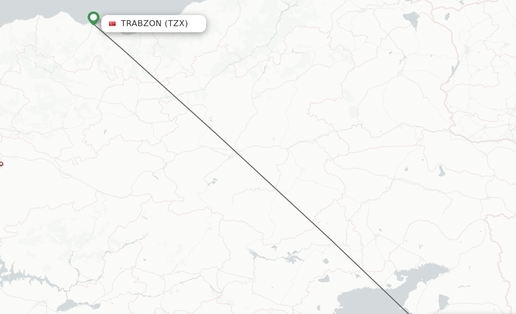Flights from Trabzon to Van route map