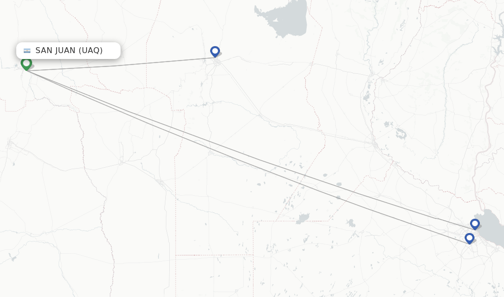Route map with flights from San Juan with Aerolineas Argentinas