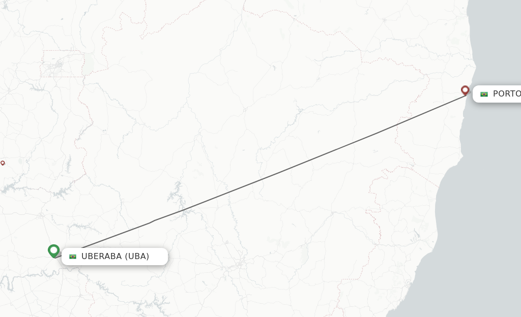 Flights from Uberaba to Porto Seguro route map