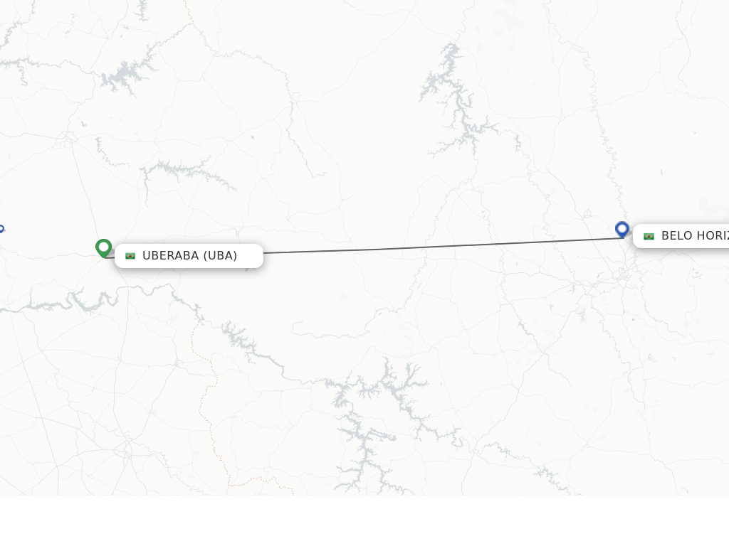 Flights from Uberaba to Belo Horizonte route map