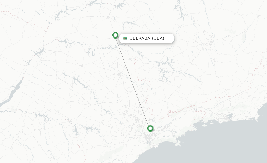 Route map with flights from Uberaba with Gol