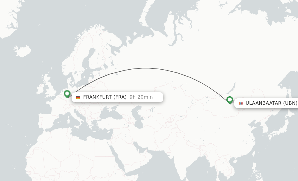 Flights from Ulaanbaatar to Frankfurt route map