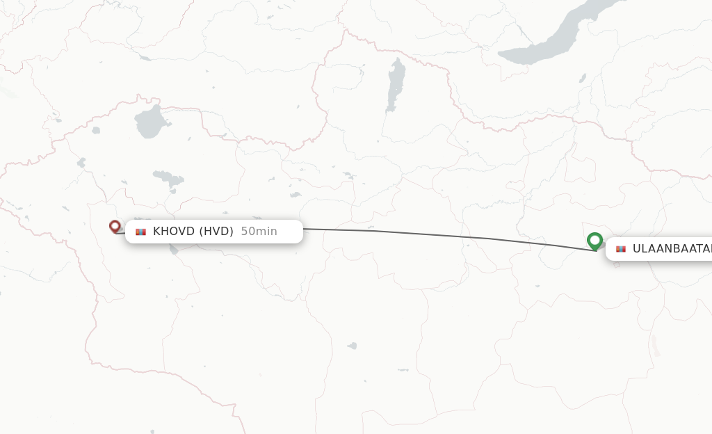 Flights from Ulaanbaatar to Khovd route map
