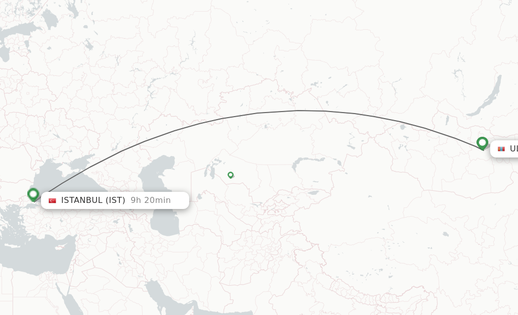 Flights from Ulaanbaatar to Istanbul route map