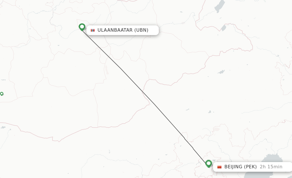 Flights from Ulaanbaatar to Beijing route map