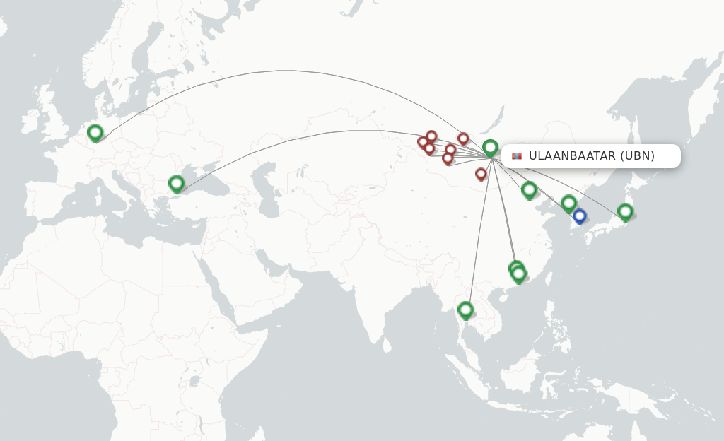 Flights from Ulaanbaatar to Choibalsan route map
