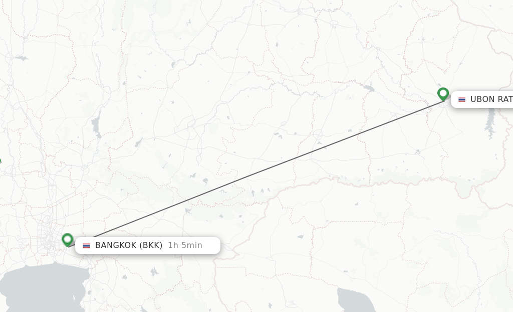 Flights from Ubon Ratchathani to Bangkok route map