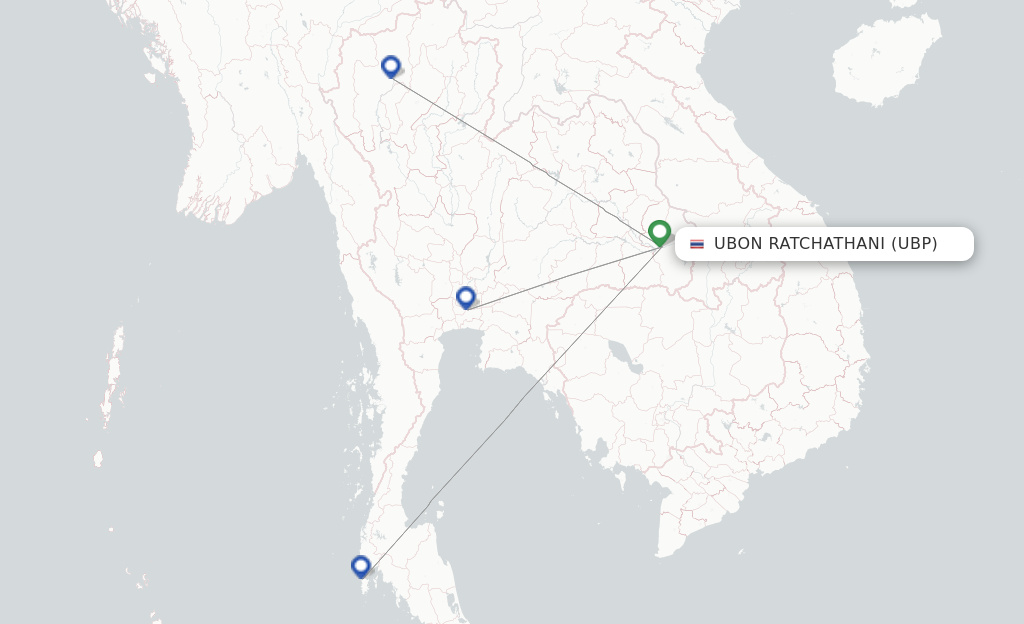 Route map with flights from Ubon Ratchathani with Nok Air