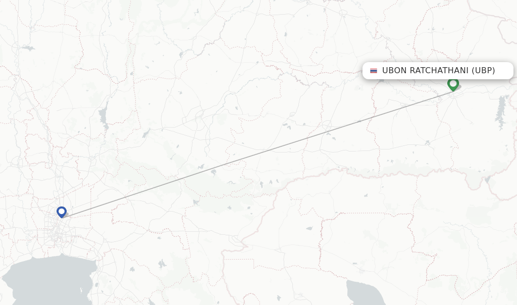 Route map with flights from Ubon Ratchathani with Thai Lion Air