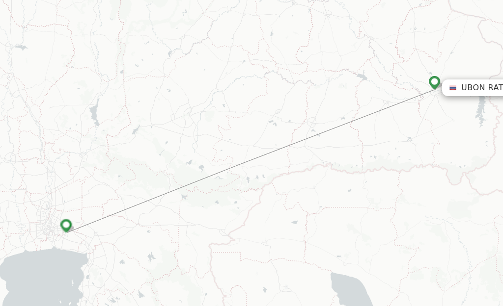 Route map with flights from Ubon Ratchathani with Vietjet Thailand