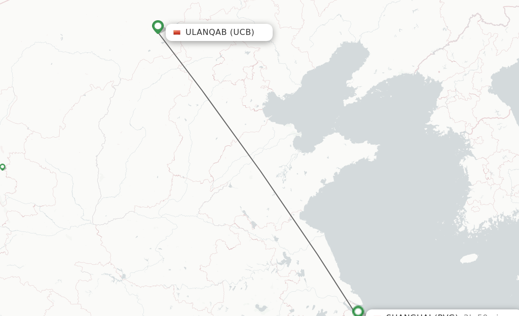 Flights from Ulanqab to Shanghai route map