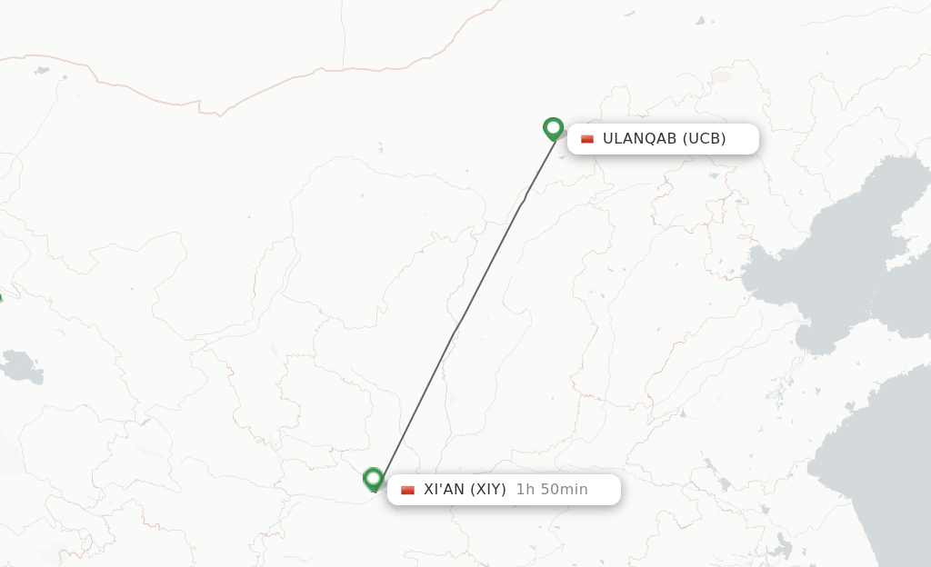 Flights from Ulanqab to Xian route map