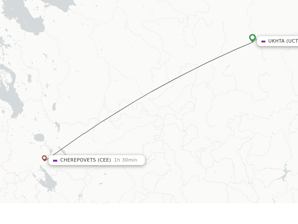 Flights from Ukhta to Cherepovets route map