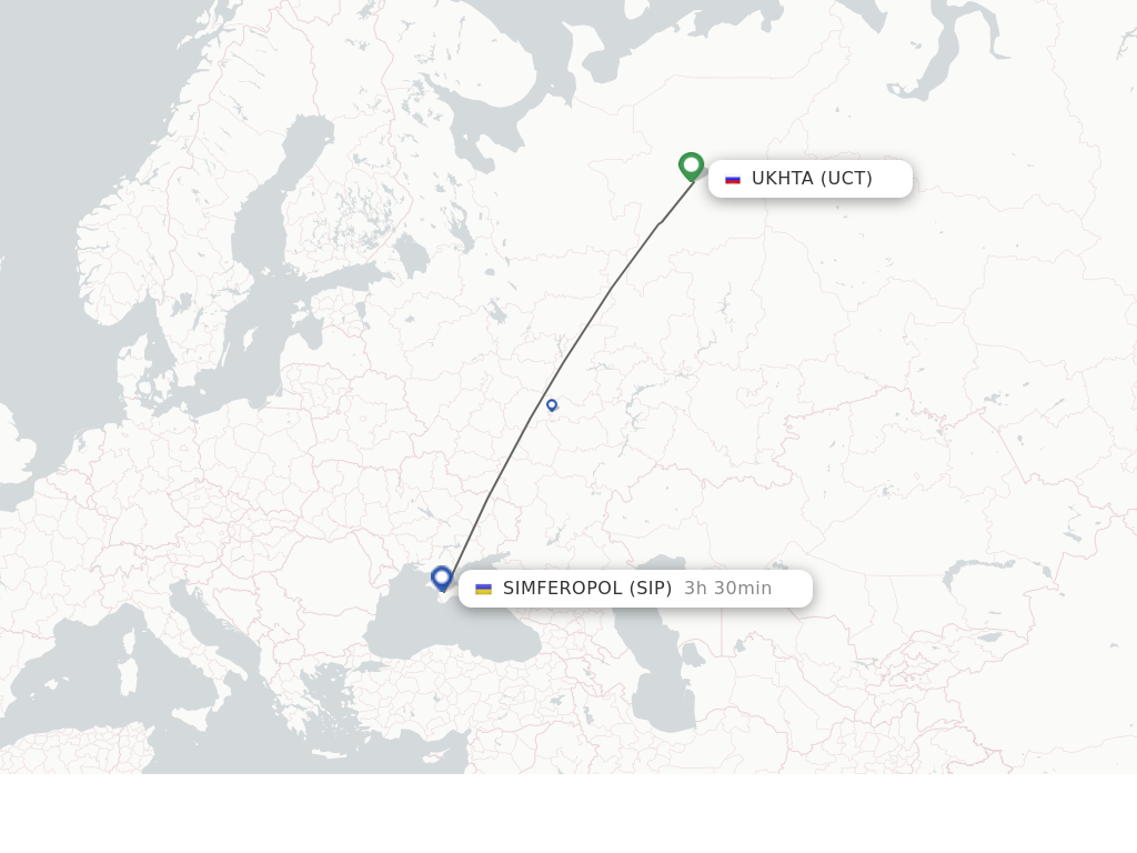 Flights from Ukhta to Simferopol route map
