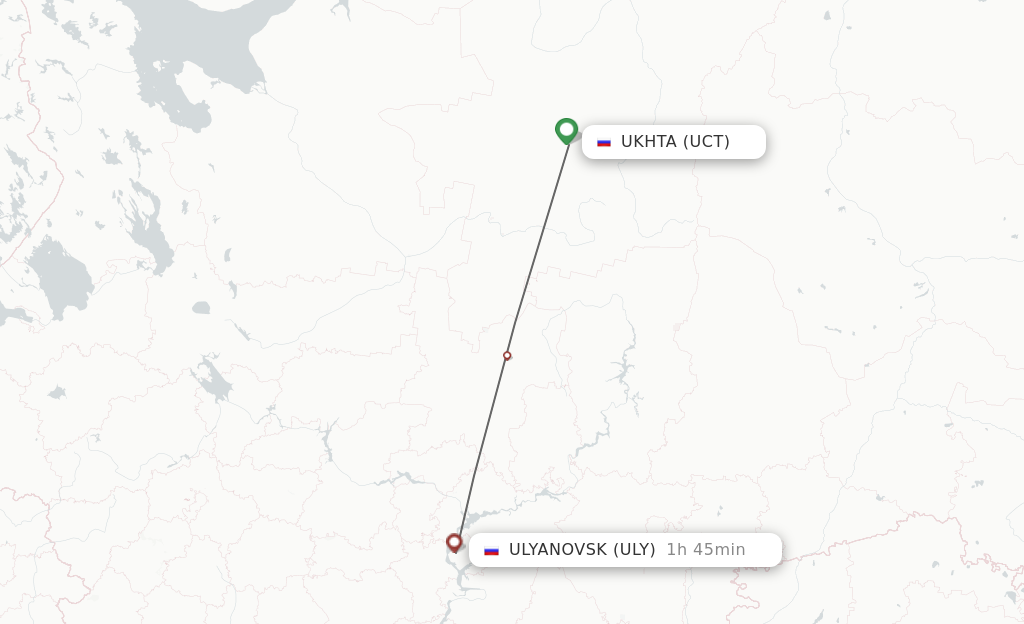 Flights from Ukhta to Ulyanovsk route map